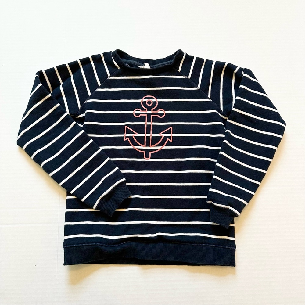Batela Navy and White Striped Anchor Sweatshirt